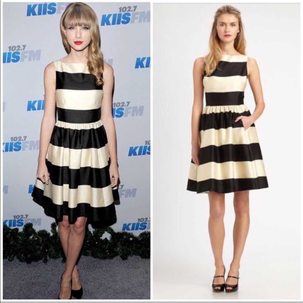 kate spade Black and Cream Striped Fit-and-Flare Mini Dress